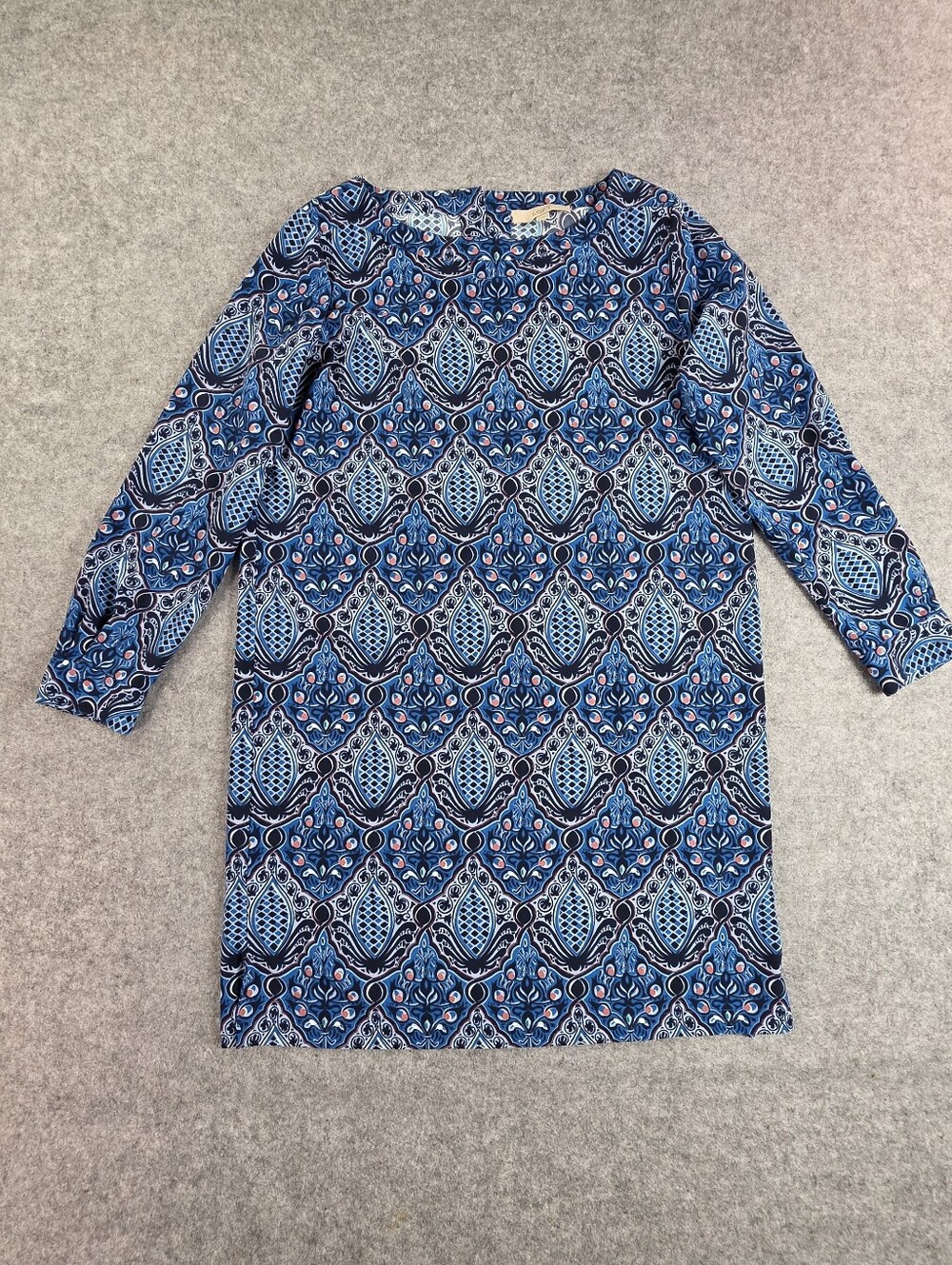 Loft blue medallion print long sleeve shift dress Ann Taylor Sz L
